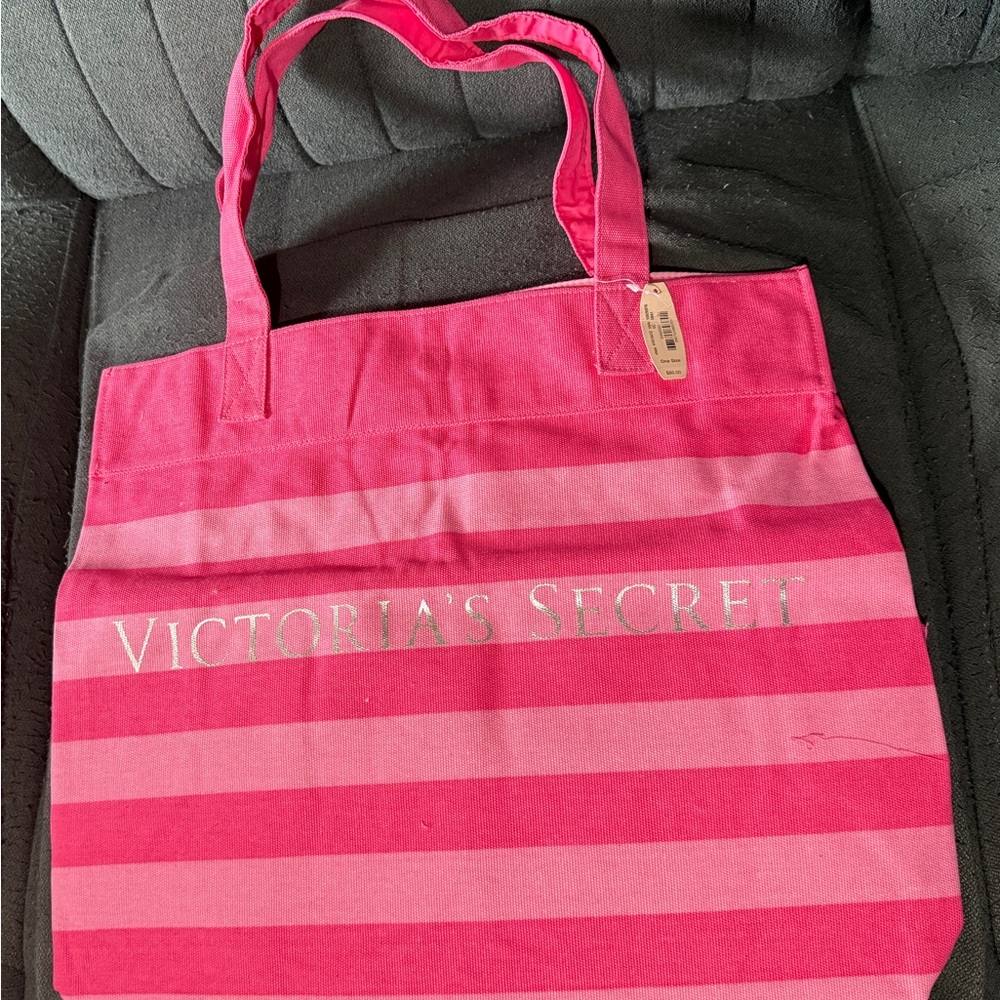 Victoria's Secret Large Pink Stripes Canvas Tote - Picture 2 of 3